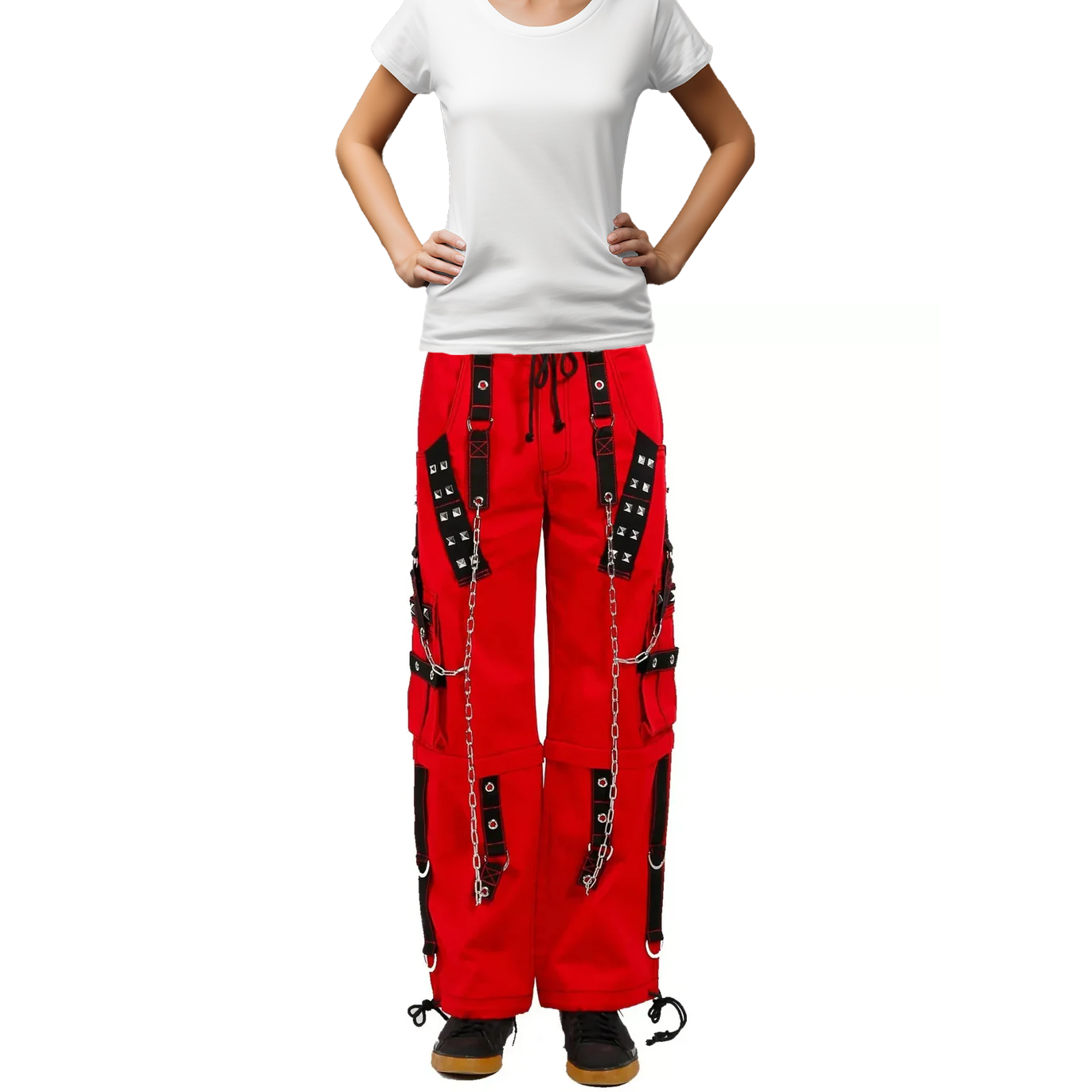 Gothic Bondage Handmade Men Pant Alternative Punk Rock Transformer Trouser Red Baggy/ Pants