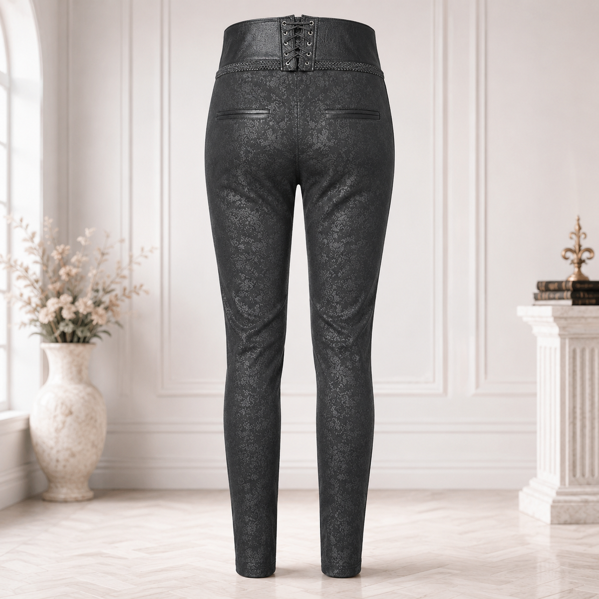 Men Syndicate Trousers Pants Steampunk Black Brocade Vintage Gothic Victorian