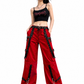 Gothic Men's Gothic Handmade Red Trouser Red Threads Black Straps Punk Rock Metal Chain Cyber/USA