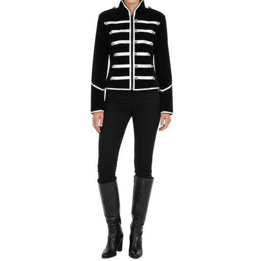 Prime Quality Handmade Women's Black Silver Parade Ladies Jacket Steampunk Military Punk Rock Gothic