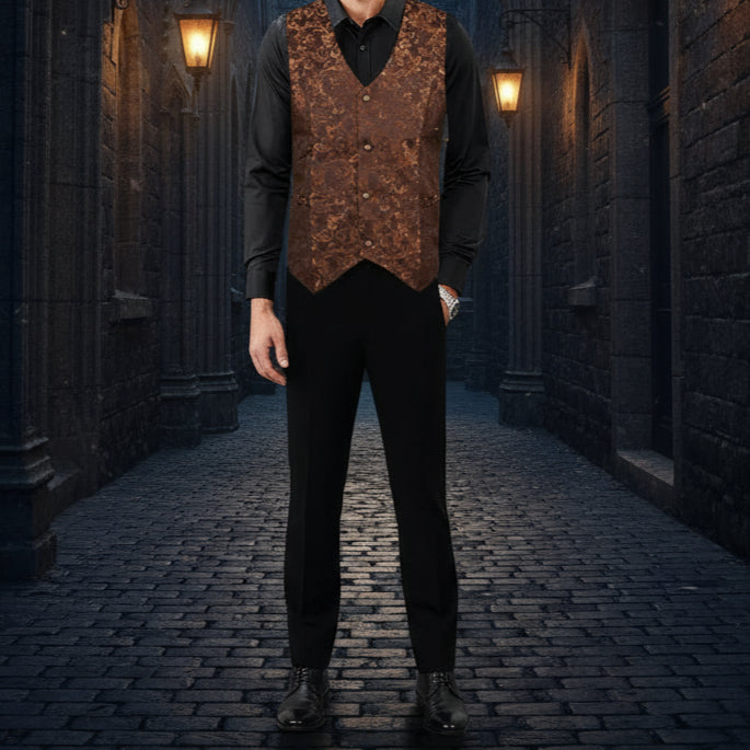 Men's Tailored Formal Waistcoat Gothic Steampunk Gold Brocade Vest Victorian