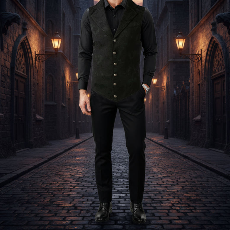 Handmade Black Men's Victorian Suit Gentleman Vest Steampunk Gothic Waistcoat/Usa