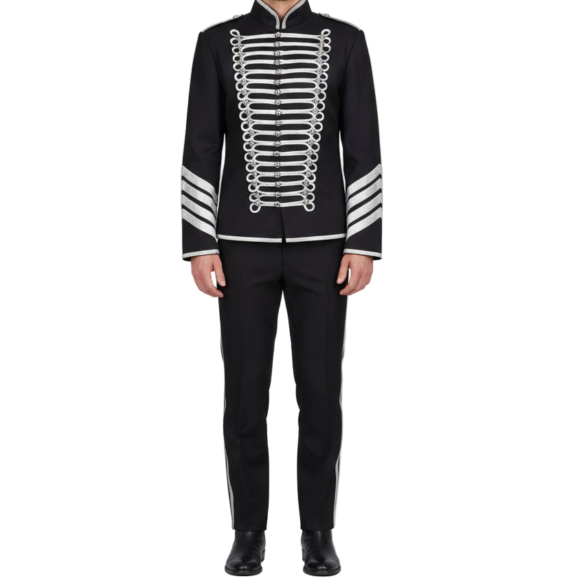 Prime Quality Handmade Men's Gothic Military Hussar Jacket Black Silver/USA