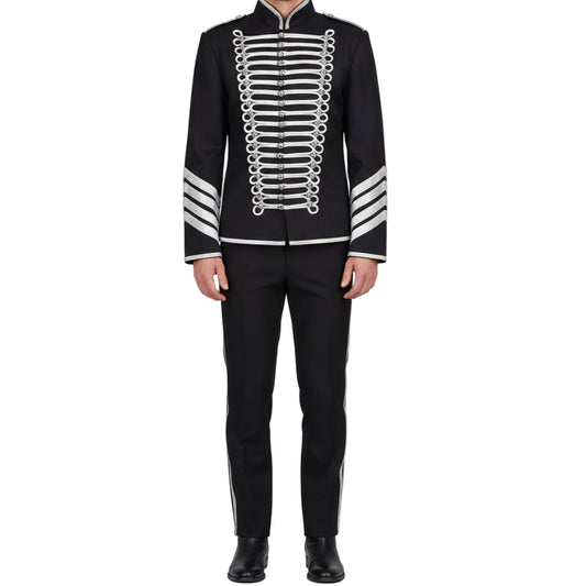 Prime Quality Handmade Men's Gothic Military Hussar Jacket Black Silver/USA
