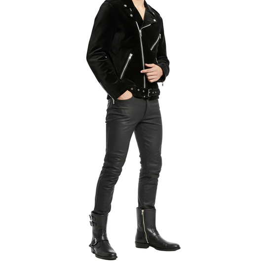 Gothic Moto Black Velvet Motorcycle Jacket Punk Fetish EMO Biker Jacket