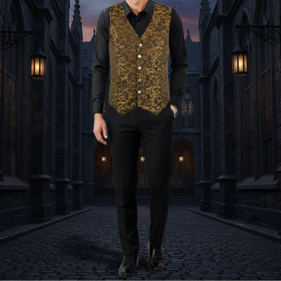 Premium Men's Designer Stylish Casual Brocade Gold Vest /Usa Sizes