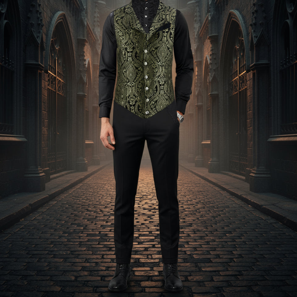 Handmade Gold Men's Victorian Suit Gentleman Vest Steampunk Gothic Waistcoat/Usa