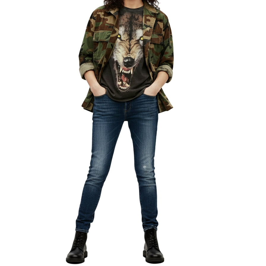 Camo Jacket Uni Sex Vintage Military Army Jacket Military Issued Button Down Jacket