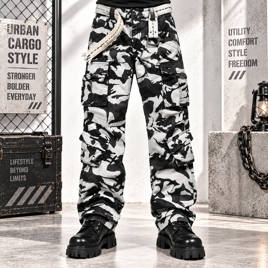 Men's Cotton Casual Military Army Camo Combat Work Cargo Pants with 8 Pockets