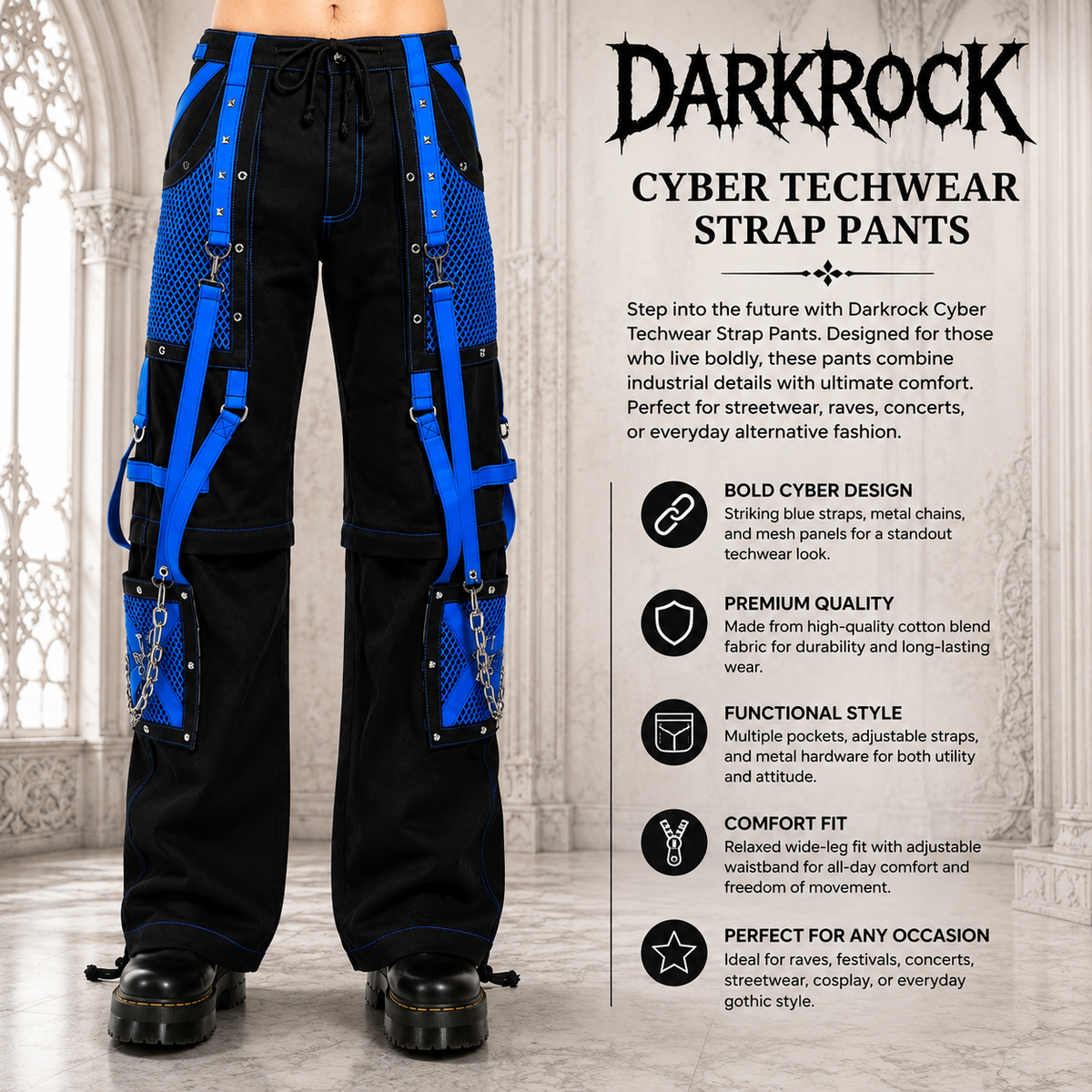 Gothic Handmade Gothic Bondage Men Pant Alternative Punk Rock Black Blue Emo Trouser Pant Shorts USA