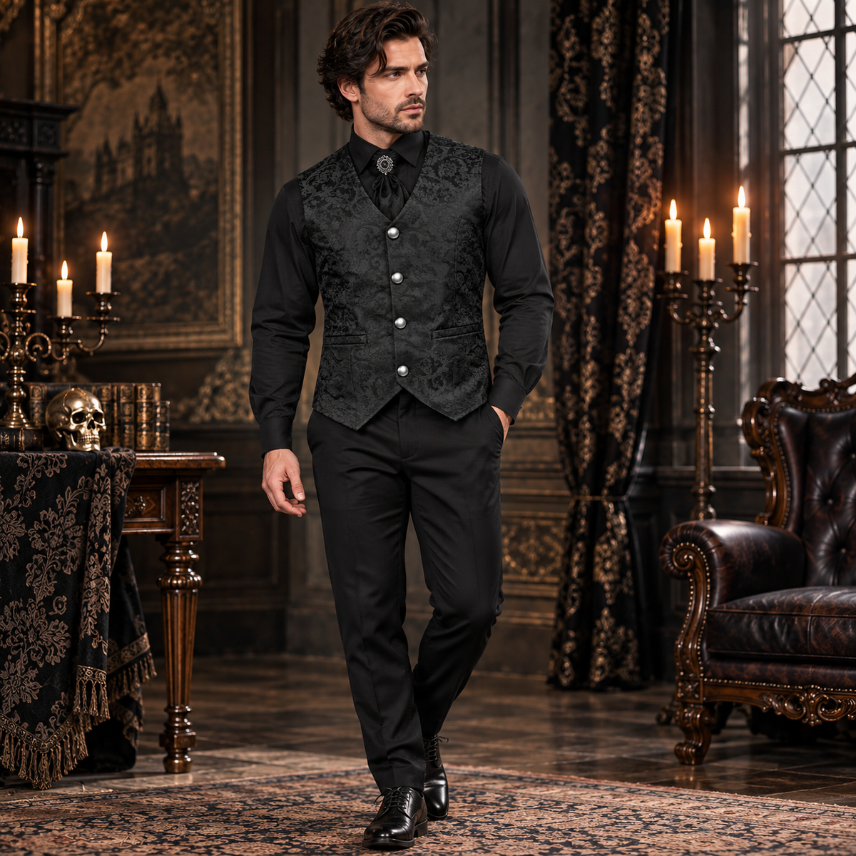 Men's Tailored Formal Waistcoat Gothic steampunk Brocade Victorian