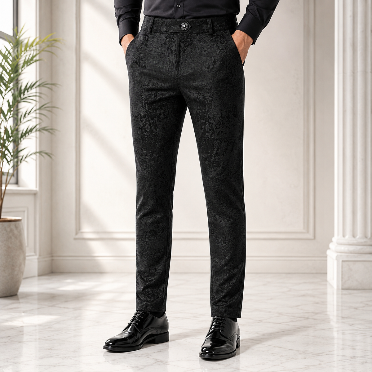 Men's Black Brocade Victorian Dress Pant Trouser/Black Gothic Pants