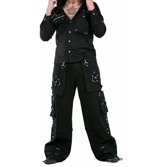 Prime Quality Gothic Men Handmade Bondage 4 Pocket Trouser Punk Rock Black with Blue Stitch Pant/USA