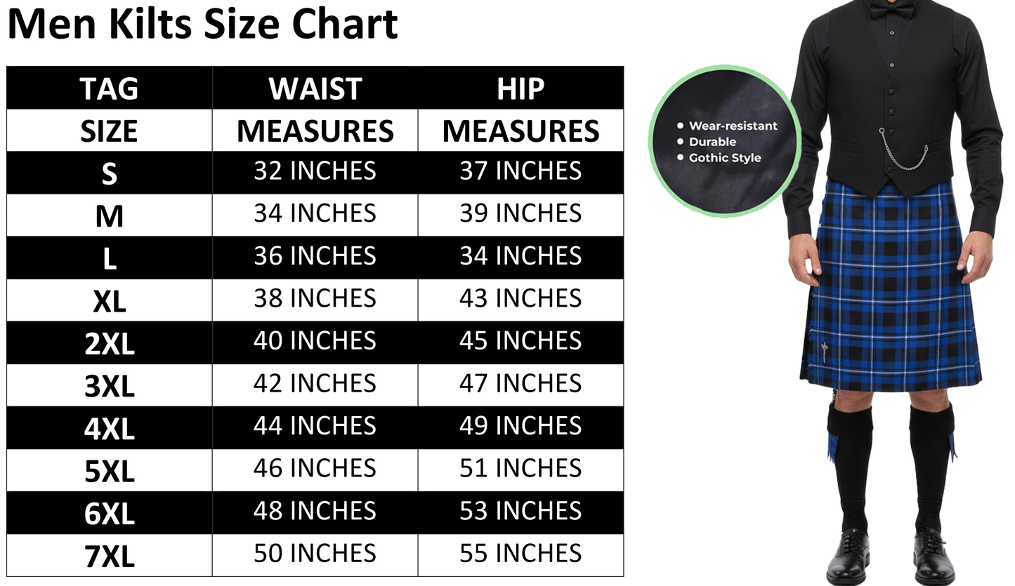 Men's 6 Yard's Scottish Traditional Kilt Blue Tartan Highland Kilt /Tartans