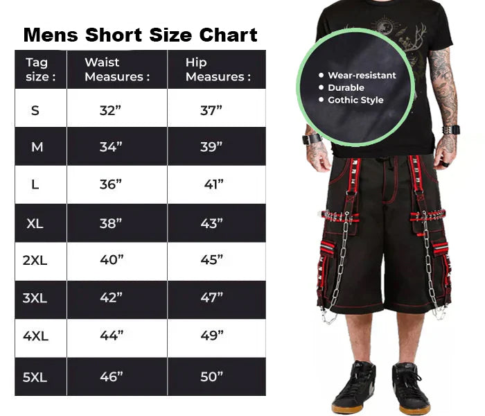 Gothic Extreme Bondage Skater Gothic Punk Rocker Cyber Gothic Steampunk Biker Emo Shorts