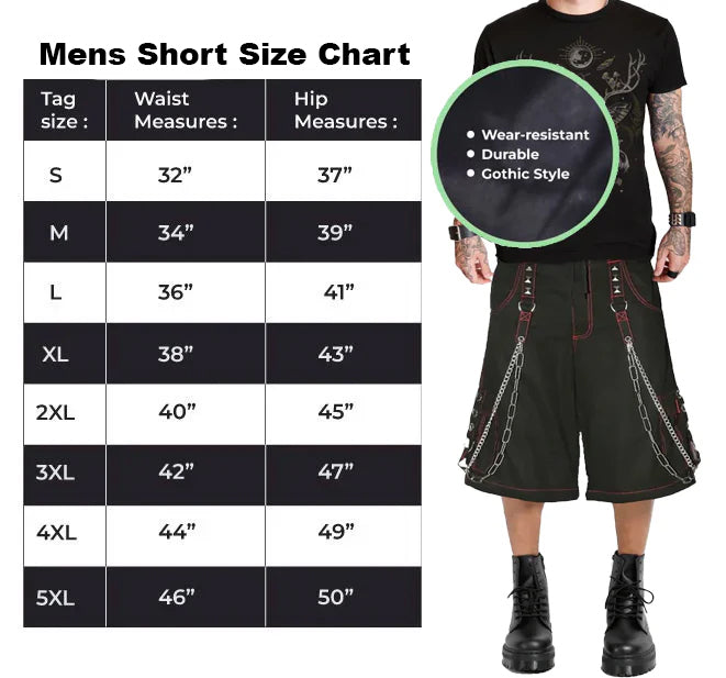 Gothic Tripp Extreme Bondage Skater Gothic Punk Rocker Cyber Gothic Steampunk Biker Emo Black Dagger Shorts