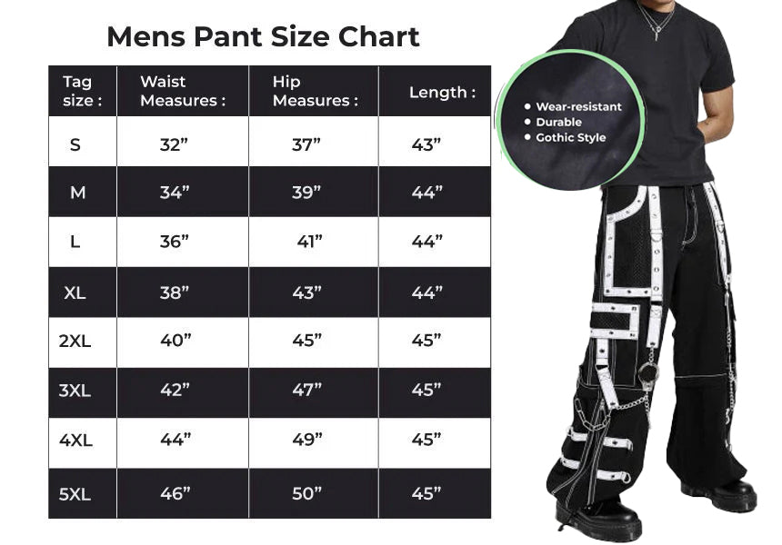 Gothic Men Handmade Bondage Gothic Cyber Pant Chain Techno Rock Punk Shorts Trouser Pants USA