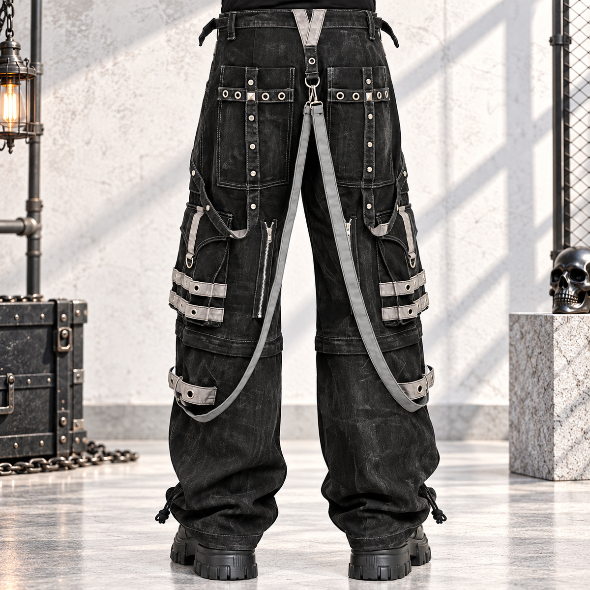 Gothic Black & Amp Grey Overdyed Zip Off Pants