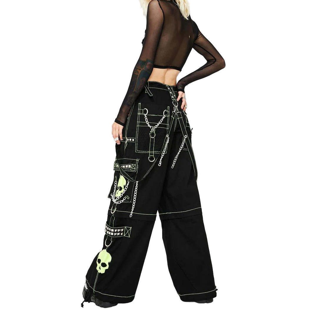 Gothic Bondage Black Lime Big Skull Men Pant Alternative Punk Rock Jeans Emo Trouser Pant Shorts USA