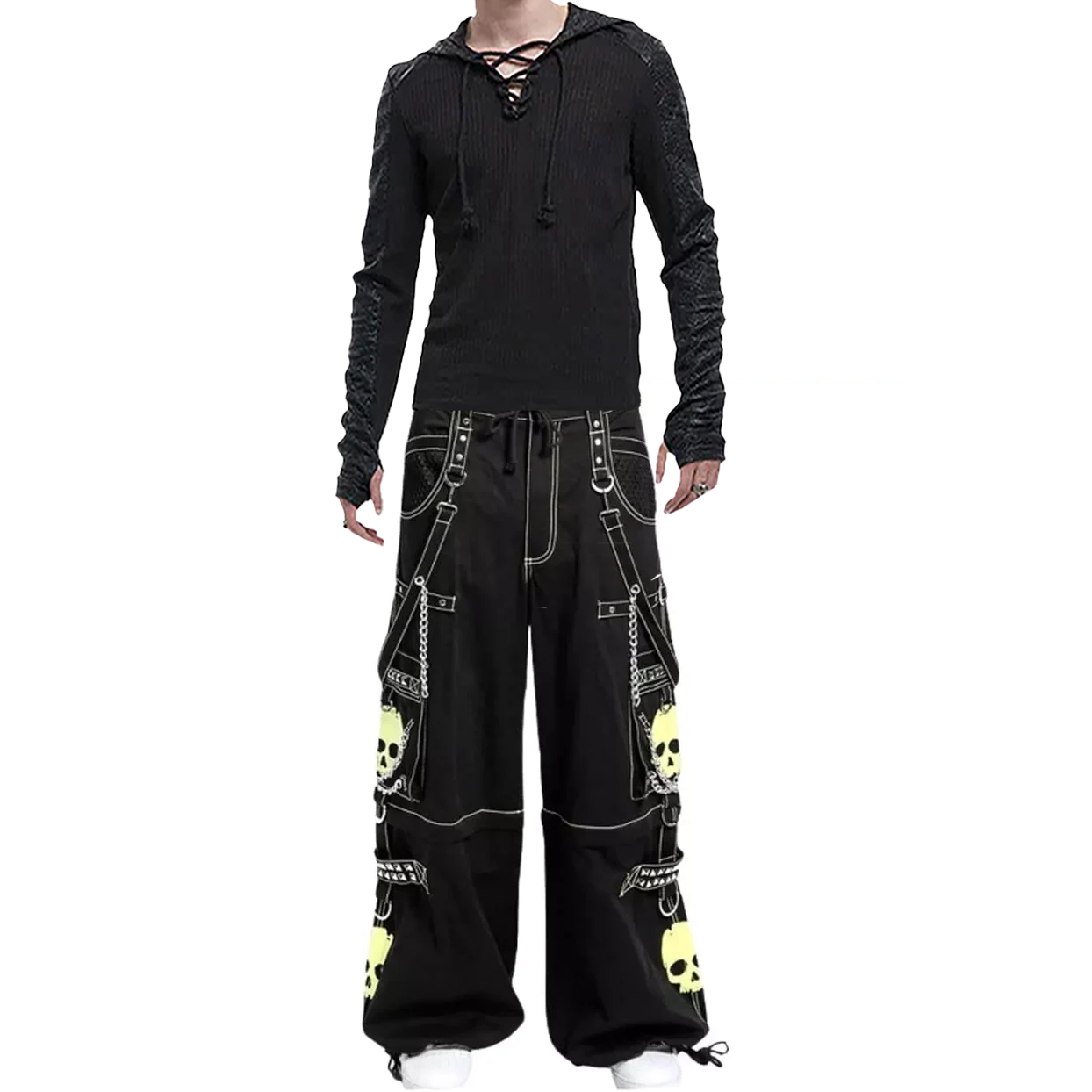 Gothic Bondage Black Lime Big Skull Men Pant Alternative Punk Rock Jeans Emo Trouser Pant Shorts USA