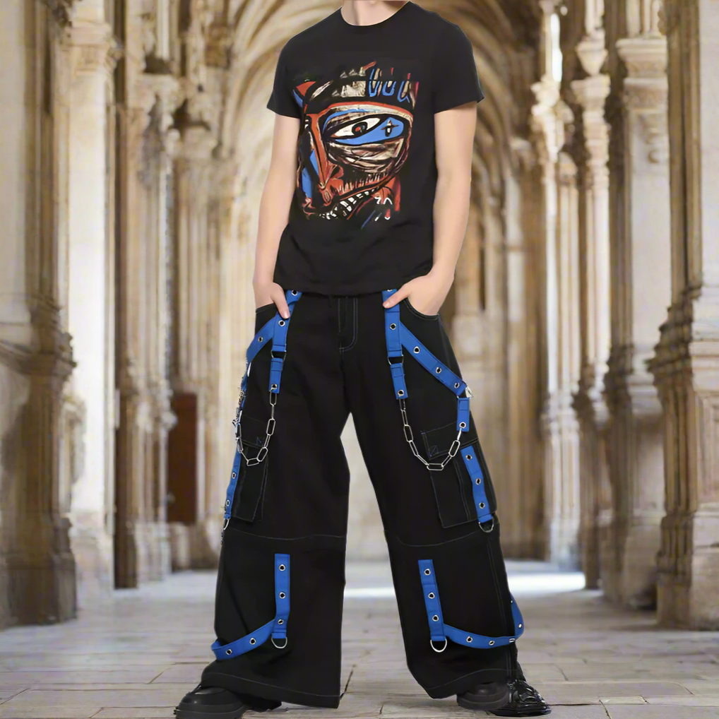 Bondage Gothic Men's Cyber Rave Techno Jeans Punk Shorts Biker Pants