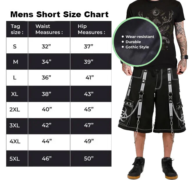 Prime Quality Mens Gothic Bondage Reflective Street Walker Short Alternative Punk Rock Emo Shorts