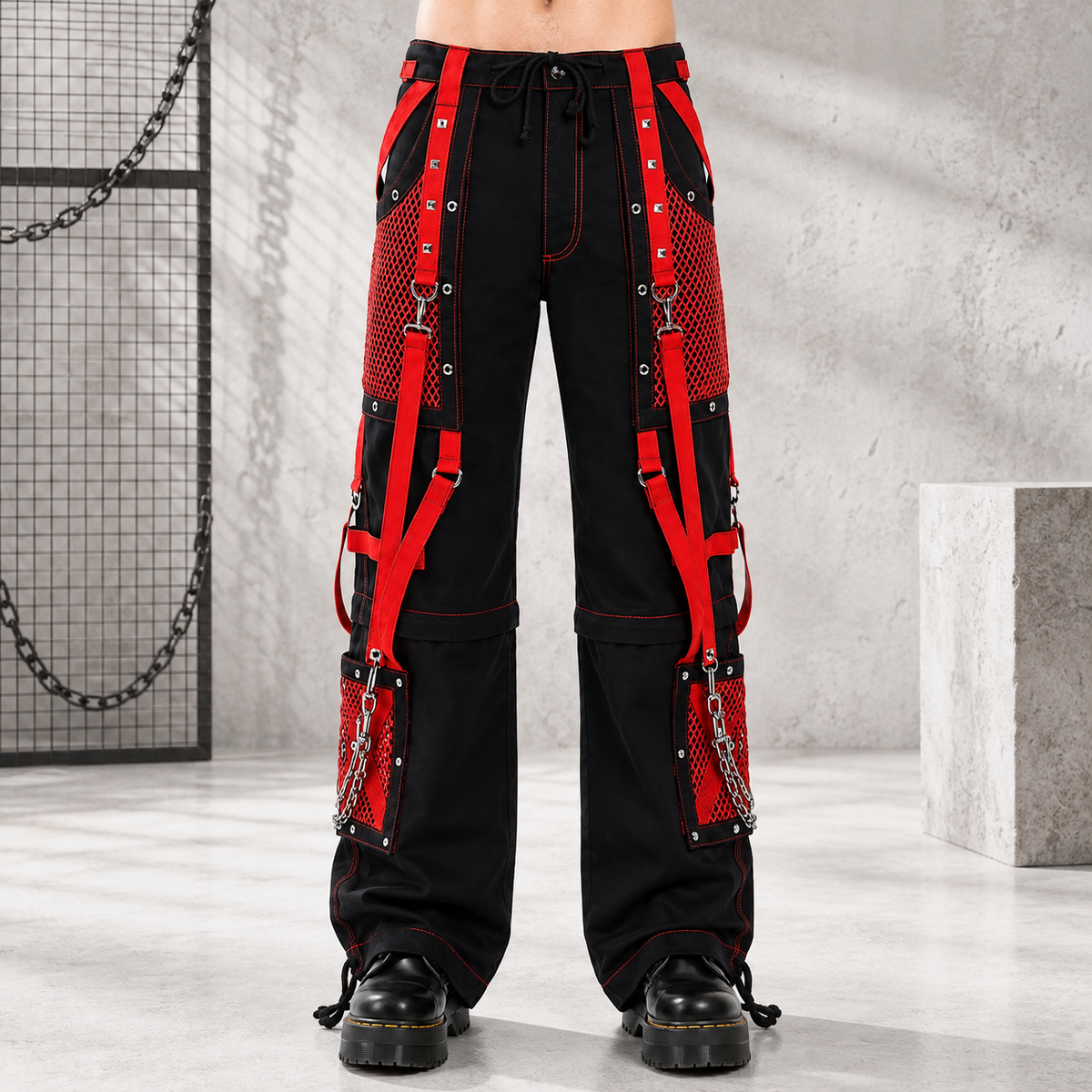 Black/Red Jeans Extreme Bondage Rocker Cyber Goth Steampunk Pant Usa