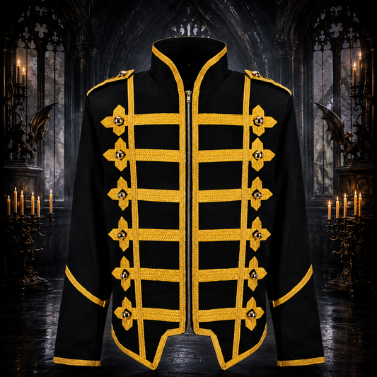 Military Drummer Jacket Black Parade Jacket Goth Punk Adam Ant Vtg Style Black &amp;Amp Gold Jacket
