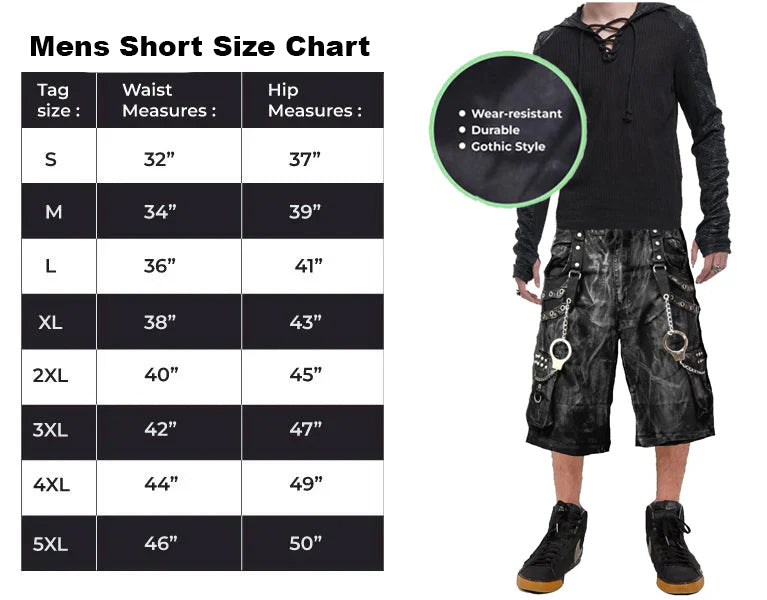 Gothic Jeans Apocalyptic Punk Emo Shorts Mechanic Acid Gothic Cyber Shorts