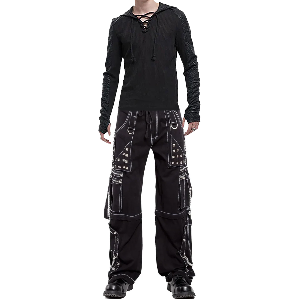Prime Quality Gothic Men's Black Bondage Gothic Cyber Pant Chain Techno Rock Punk Shorts Trouser Pants USA