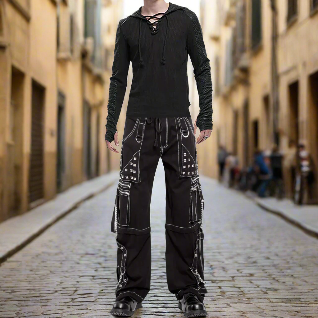 Prime Quality Gothic Men's Black Bondage Gothic Cyber Pant Chain Techno Rock Punk Shorts Trouser Pants USA
