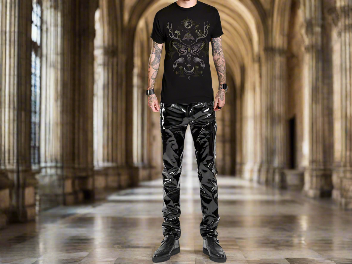 SKINNY JEANS BLACK GOTHIC SUPREME CHAOS VINYL PUNK REBEL PANTS