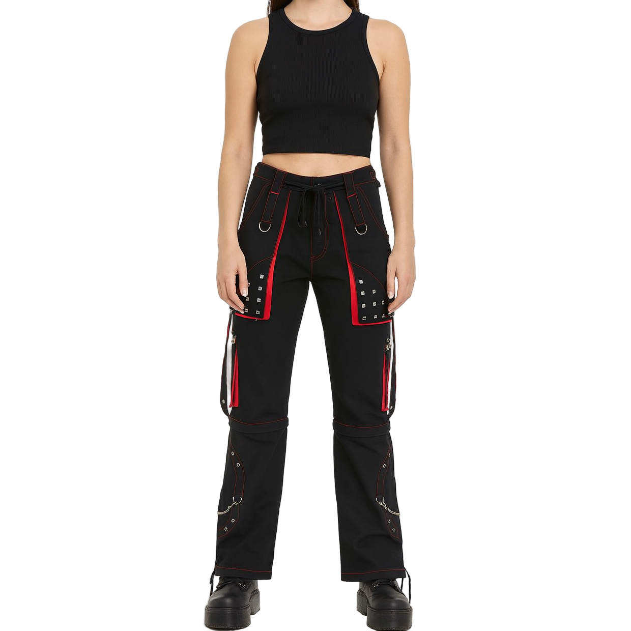 Gothic Men's Black Stylish Pant Trouser Slim fit Straight Black Red Color Pants USA