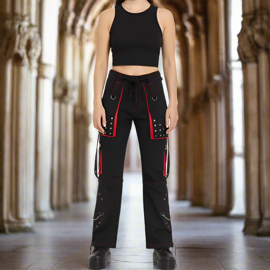 Gothic Men's Black Stylish Pant Trouser Slim fit Straight Black Red Color Pants USA