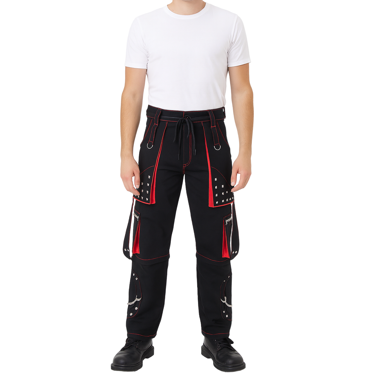 Gothic Men's Black Stylish Pant Trouser Slim fit Straight Black Red Color Pants USA