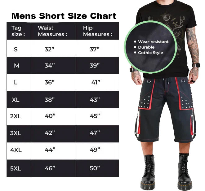 Gothic Mens Black Stylish Pant Trouser Slim fit Straight Black Red Colour Shorts
