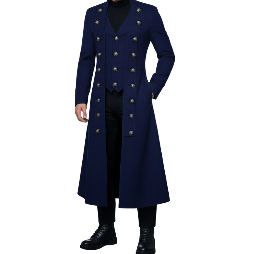 Men's Cotton Twill Steampunk Jacket Goth Victorian Military Style Trench Coat