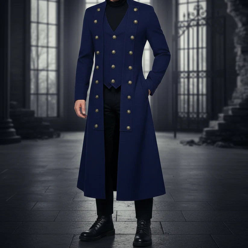 Men's Cotton Twill Steampunk Jacket Goth Victorian Military Style Trench Coat