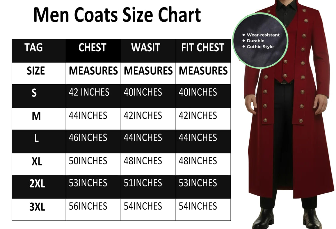 Men's Red Cotton Twill Steampunk Jacket Goth Victorian Military Style Trench Coat