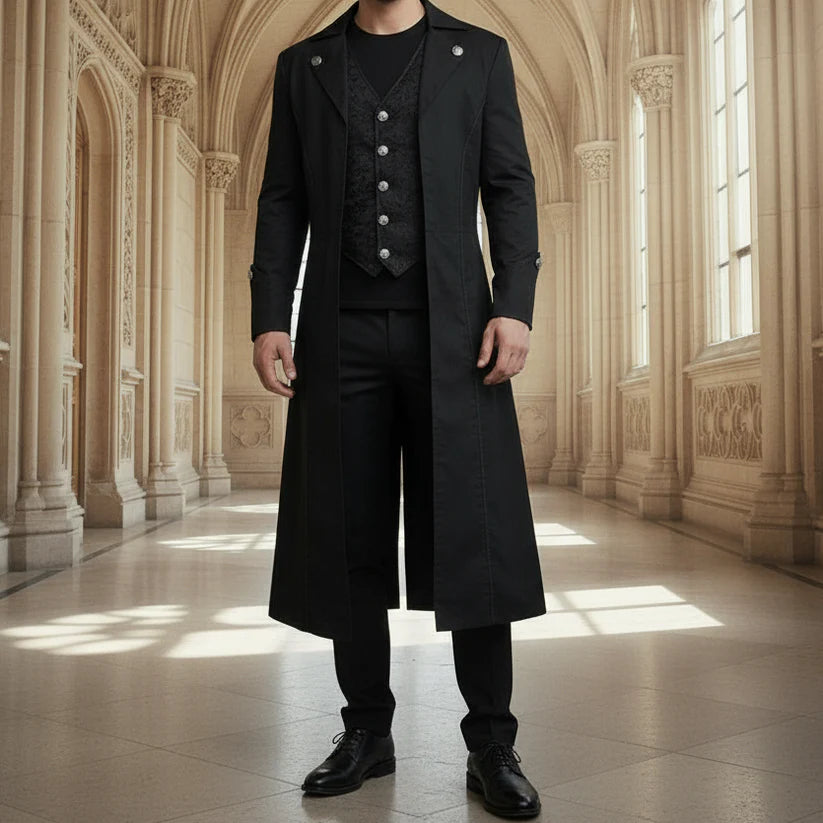 Gothic Steampunk Army Black Jacket Men's Punk Highwayman Regency Long Coat