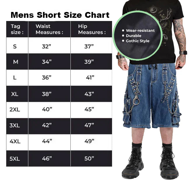 Extreme Bondage Light Blue Denim Shorts Skater Gothic Punk Rocker Cyber Biker Blue Dagger Shorts Handcuff