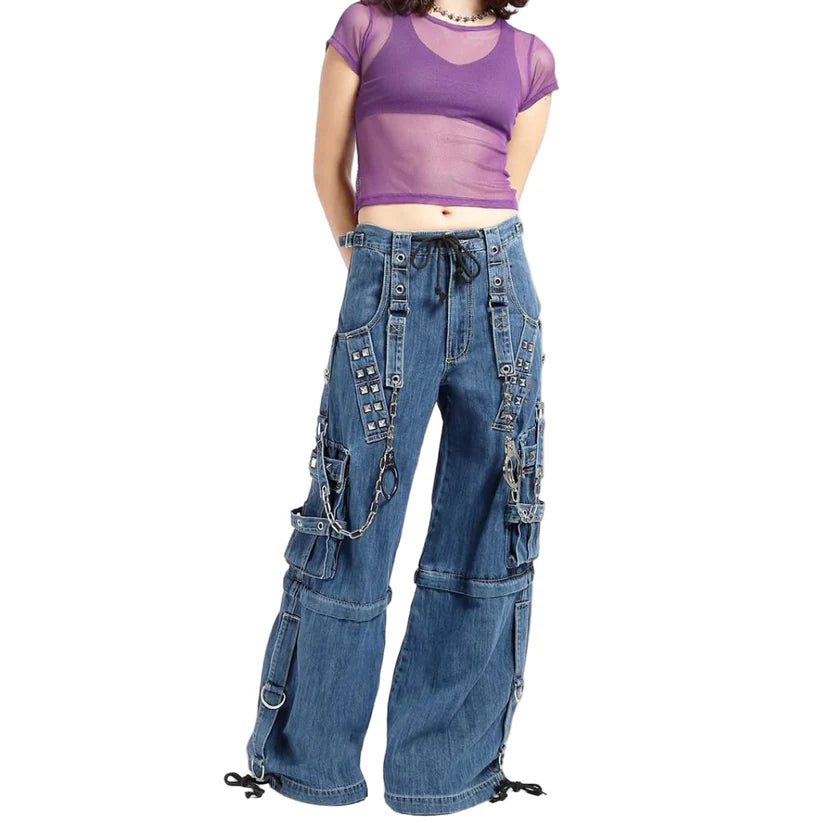 Extreme Bondage Light Blue Denim Pants Skater Gothic Punk Rocker Cyber Biker Black Dagger Trouser Pant Shorts With Handcuffs Hardware