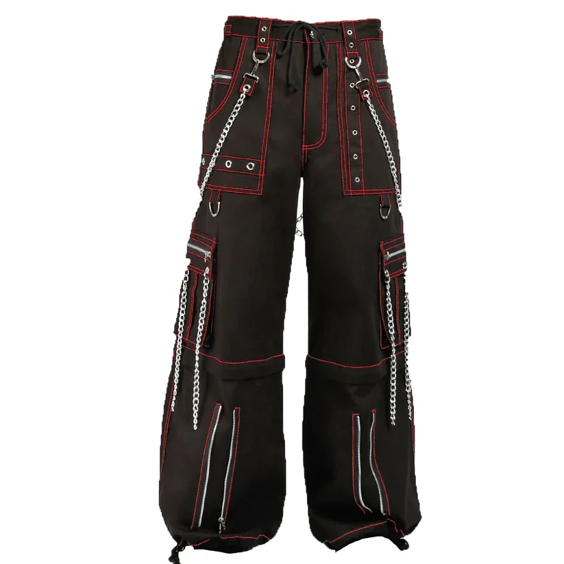 Men's Electro Bondage Gothic Red Stitch Rave Gothic Cyber Chain Goth Jeans Punk Rock Pants USA