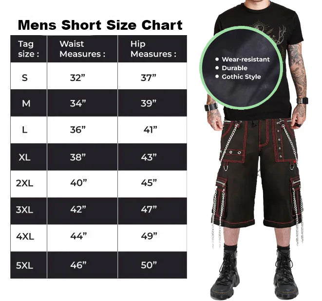 Men's Electro Bondage Gothic Red Stitch Rave Gothic Cyber Chain Gothic Punk Rock Shorts