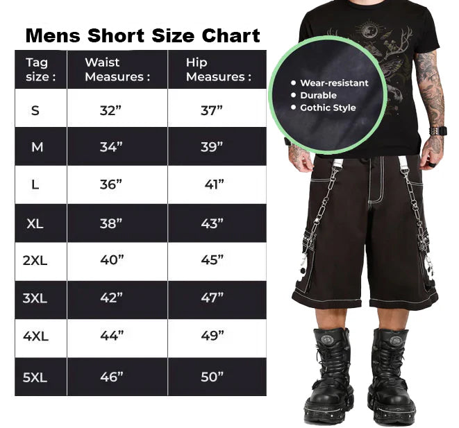 Gothic Bondage White Skull Shorts Black White Alternative Punk Rock Emo Shorts