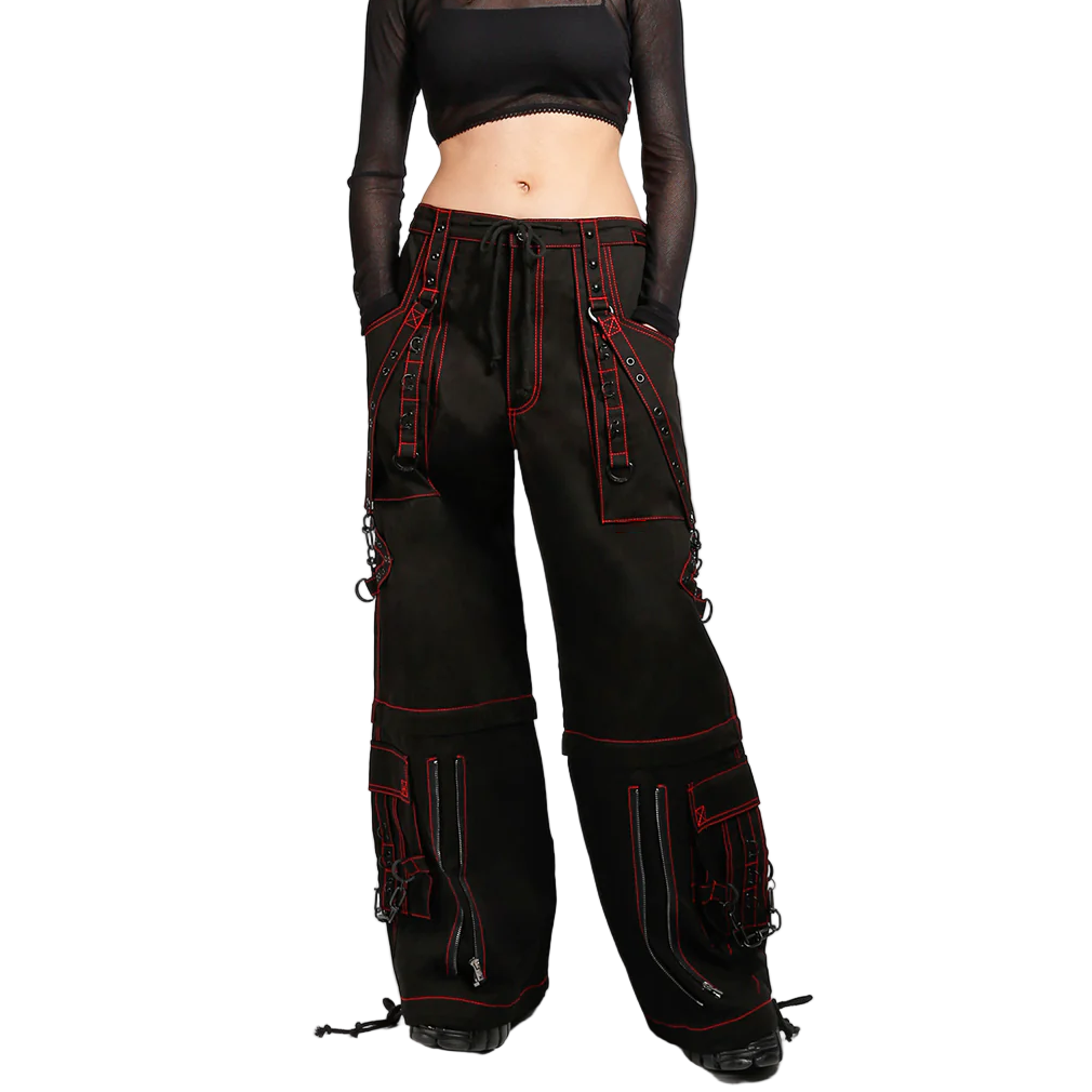 Men’s Black Gothic Super Studded Pants Red Stitching Men’s Fashion Goth Pant