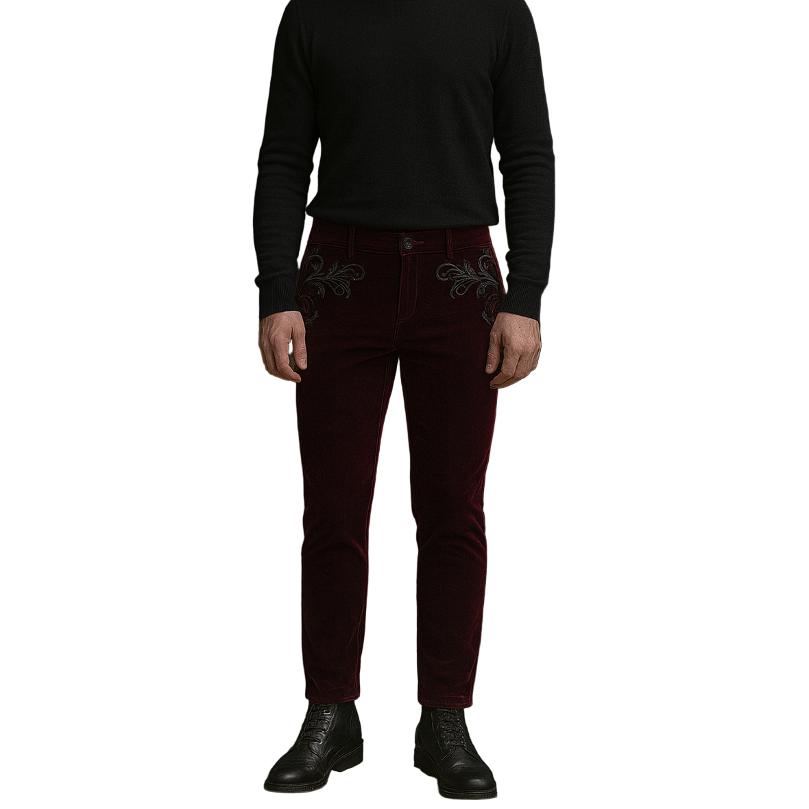 Men's Red Velvet Embroidery Gothic Regency Dress Pants /Velvet Pant