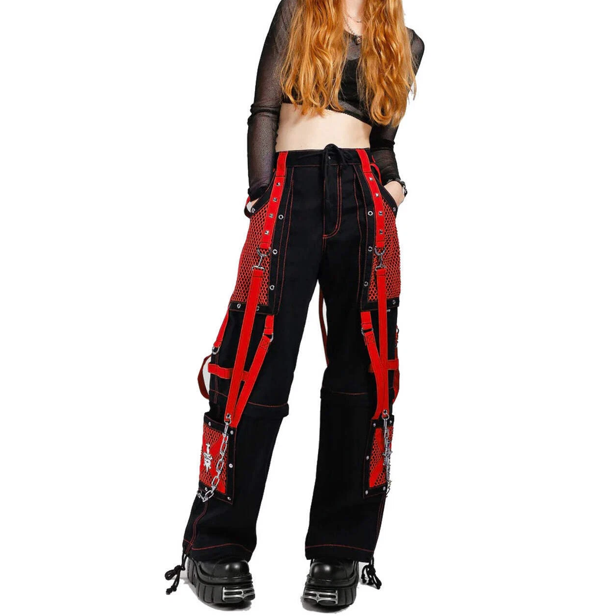 Black/Red Jeans Extreme Bondage Rocker Cyber Goth Steampunk Pant Usa