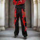 Black/Red Jeans Extreme Bondage Rocker Cyber Goth Steampunk Pant Usa