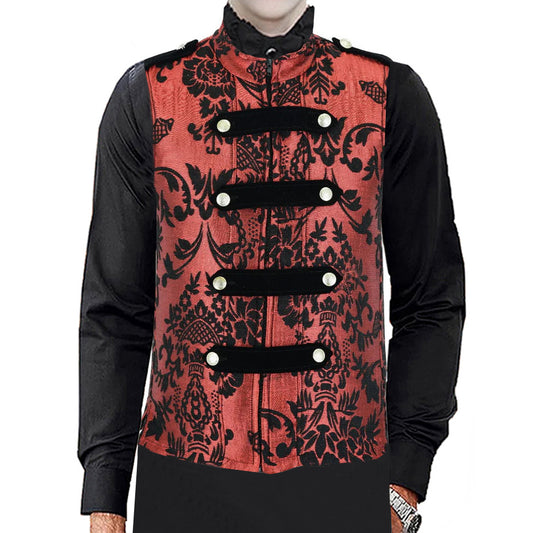 Dark Rock Red Vest Gothic Jacket Military Uniform Rock Band Vest Goth Steampunk